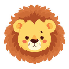 A cute cartoon lion head with simple flat illustration style for vector graphic logo design isolated on a white background