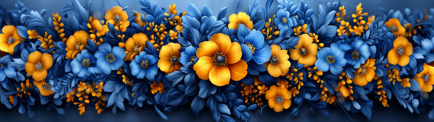 Blue and yellow flowers banner 