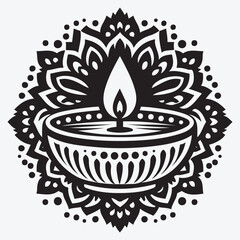 Diwali Oil Lamp Diya Silhouette Collection Clip Art Vector Illustration