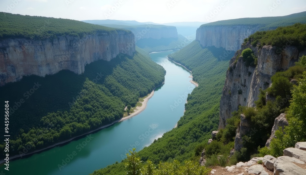 Poster Epic view of a deep winding canyon with a vibrant blue river