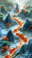 3d mountains and hills abstract art poster background
