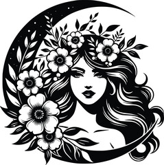 Floral moon svg