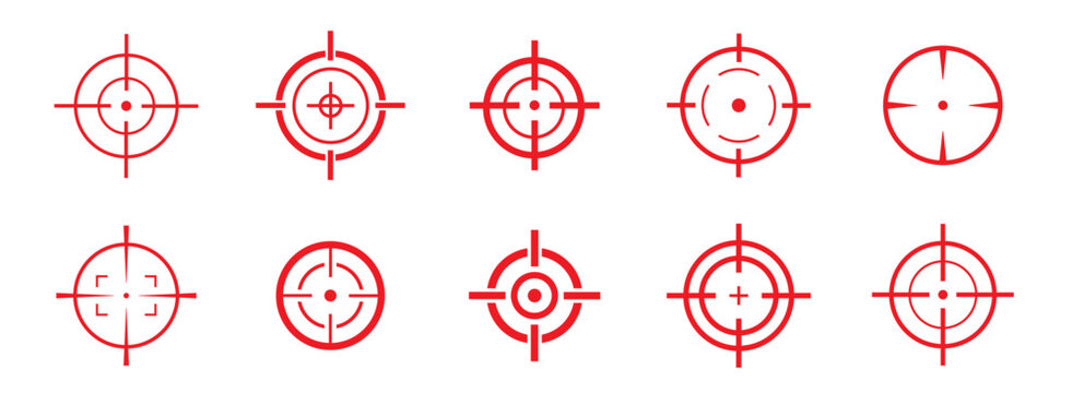 Target vector icon illustration. Set of target icon. Crosshairs icon set. Bullseye symbol collection.