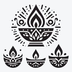 Happy Diwali Oil Lamp Silhouette Collection Clip Art Vector Illustration