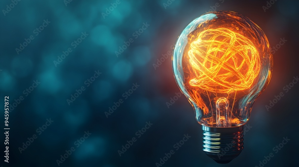 Poster conceptual image of an abstract glowing light bulb design with copy space for creative concepts idea
