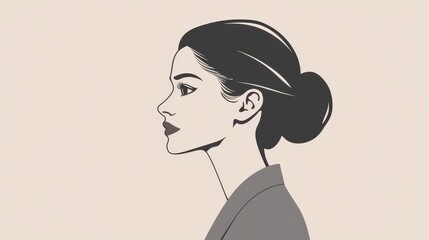Elegant Woman Profile Silhouette in Minimalist Style