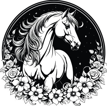 recommend clip art: Floral moon with horse