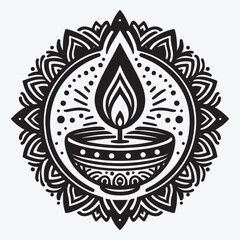 Happy Diwali Oil Lamp Silhouette Collection Clip Art Vector Illustration