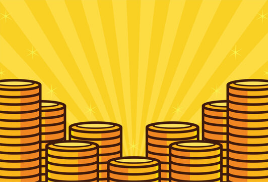 Gold coin stacks cartoon illustration vector background