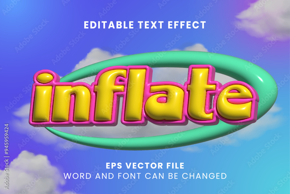 Poster y2k style 3d inflated vector text effect. Pop retro inflated text style
