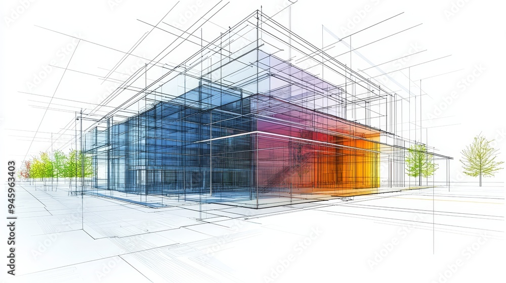 Fototapete sketch design of a building. digital visualization of the project