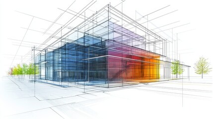 Obraz premium Sketch design of a building. Digital visualization of the project