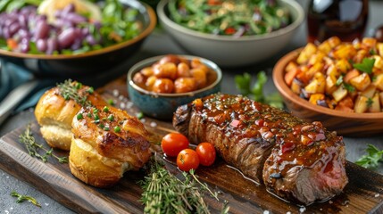 Fresh Salad Ingredients Arranged on a Blue Tabletop