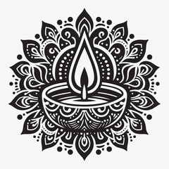 Diwali Oil Lamp  Diya Silhouette Collection Clip Art Vector Illustration