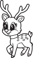 Reindeer line art illustration for kids coloring book.