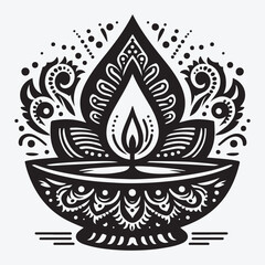 Diwali Oil Lamp  Diya Silhouette Collection Clip Art Vector Illustration