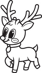 Reindeer line art illustration for kids coloring book.