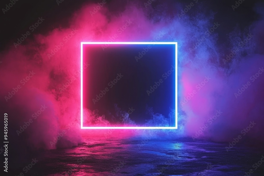 Poster advertising generative ai collage image of neon rectangle box with neon lights