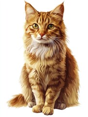 A cat with a yellow face is sitting on a white background. The cat has a very cute and friendly expression , ai