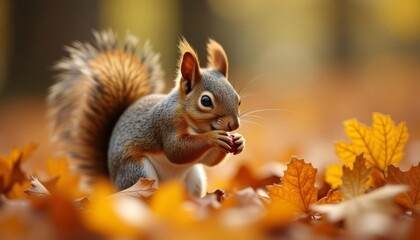Obraz premium Autumns sweet treat A squirrel savors a juicy berry