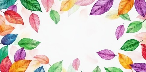 Fototapeta premium On a white background, colorful leaves have a simple border