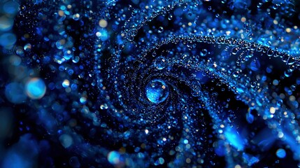   Water droplets on blue surface with spiral design