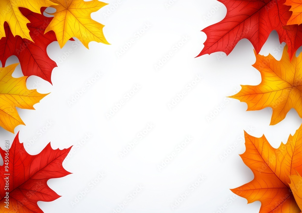 Poster autumn background with colored maple leaves framing a presentation design on a white backdrop with a