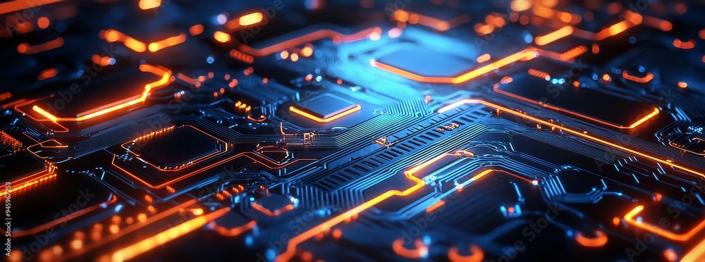 Aufkleber The background is an abstract tech background with illuminated fiber optic connections, a quantum computing network system, and electronic global intelligence systems