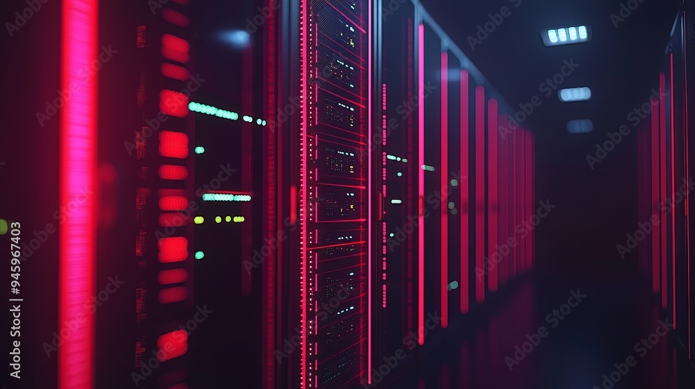 Aufkleber Stock image of a modern LED console in a server room data center.