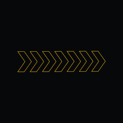 yellow color vector arrows collection .Next or right direction arrow on black background.