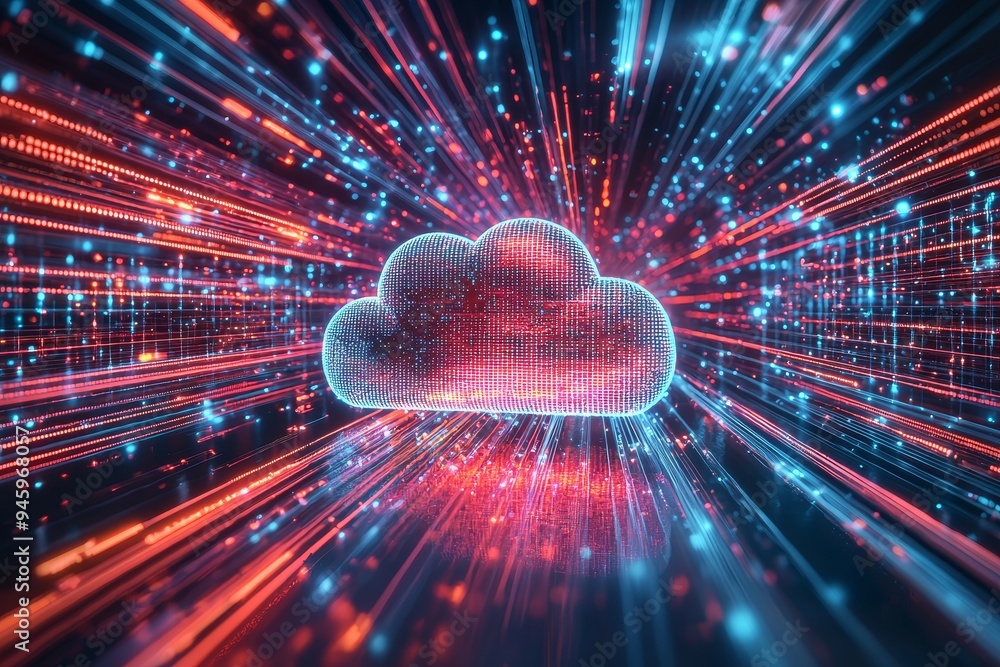 Poster A modern futuristic illustration background of technology networking and digital communication in business with cloud computing concept web storage for data global social media ai server