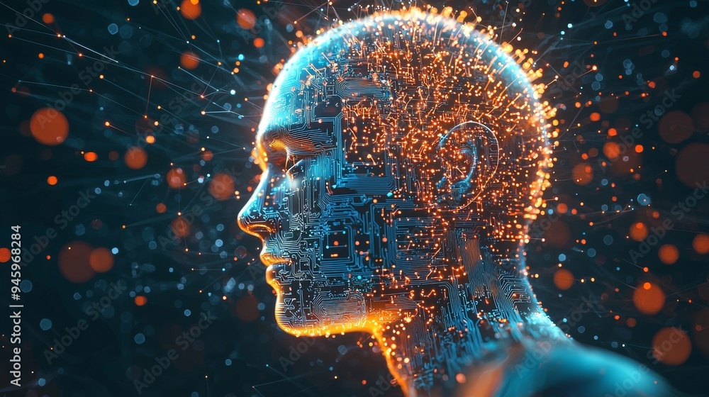 Leinwandbilder A 3D model of a machine learning process combining stock, deep data mining, and machine learning concepts as components of modern computer technology