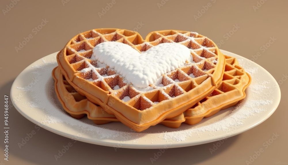 Sticker Heartshaped waffle with powdered sugar perfect for a sweet Valentines Day breakfast