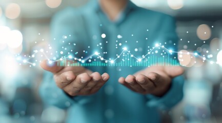 Hand Holding Digital Chart With Bokeh Background