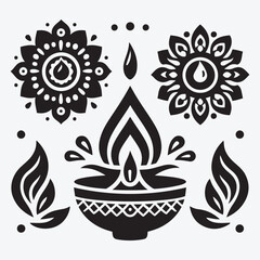 Diwali Oil Lamp  Diya Silhouette Collection Clip Art Vector Illustration