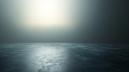 A dark and stormy ocean with a sun in the background