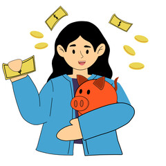 female character vectors that depict frugal living, saving, and wise financial management