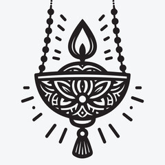 Diwali Oil Lamp  Diya Silhouette Collection Clip Art Vector Illustration