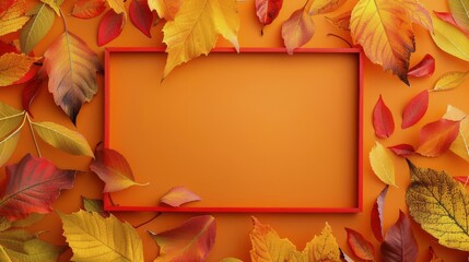 Autumn Leaves on Blue and Yellow Background