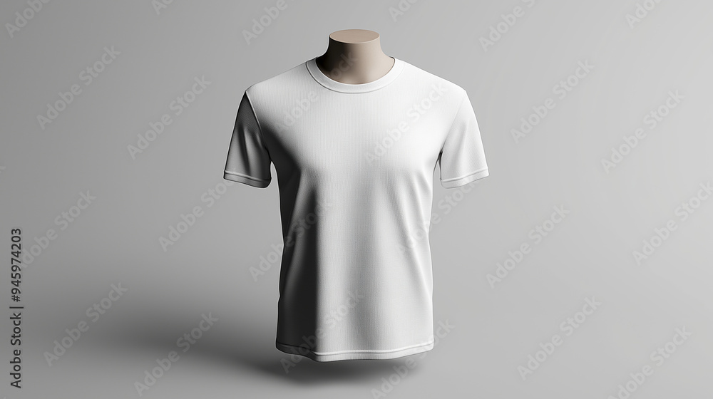 Sticker White t shirt mockup floating on grey background