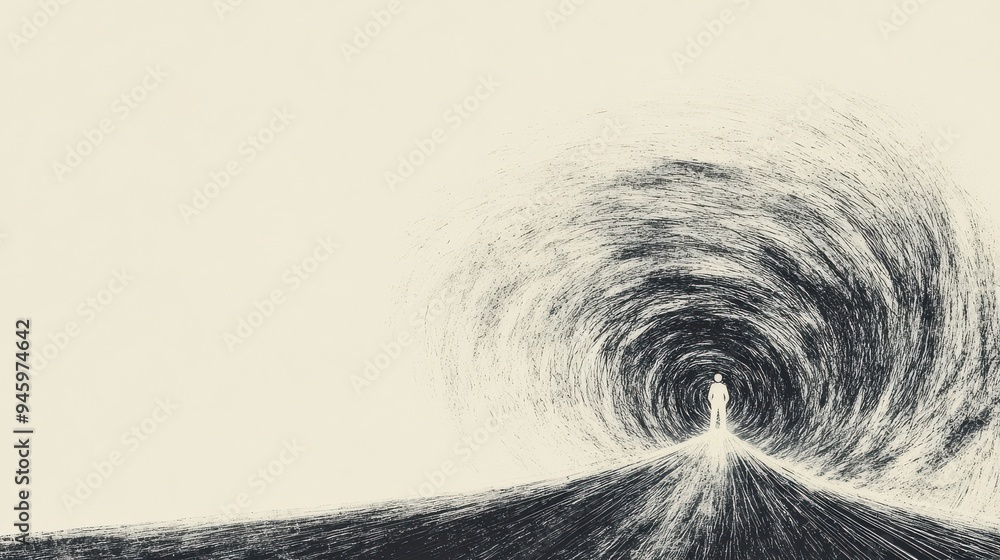 Poster a declining line graph transforming into a tornado, symbolizing market volatility and chaos