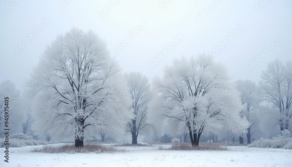 Wall mural Wintry serenity in a snowy forest