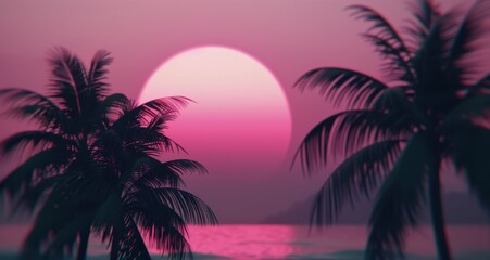 Palm Trees Silhouetted Against Pink Sunset