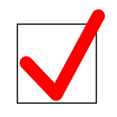 四角い黒色の枠と赤色のチェックアイコン