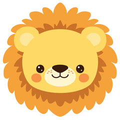 A cute cartoon lion head with simple flat illustration style for vector graphic logo design isolated on a white background