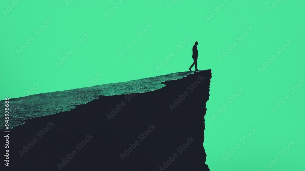 Poster a man walking on a fluctuating line graph, symbolizing navigating financial volatility