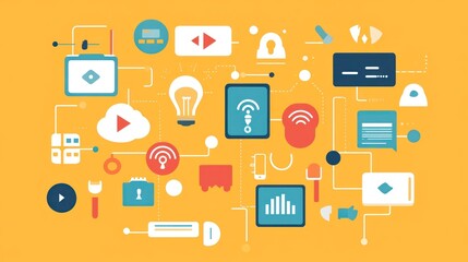 A colorful image of various electronic devices and gadgets