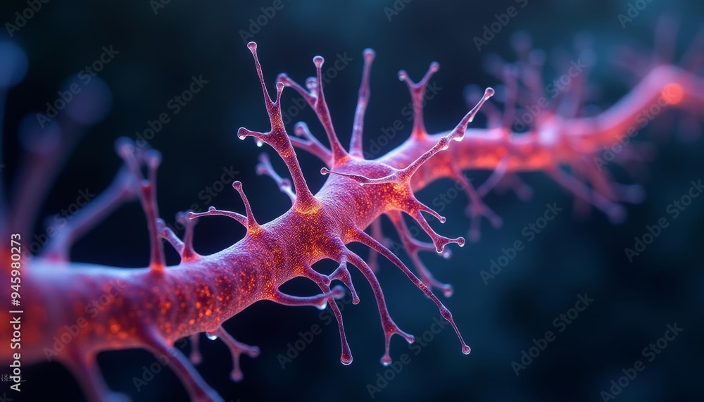 Poster neural network in focus illuminated by bioluminescence