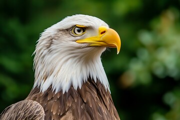 Obraz premium Bald Eagle Portrait in Natural Habitat, Featuring Sharp Features and Intense Expression, Perfect for Wildlife Photography, Birdwatching, or Conservation Themes Focused on Birds of Prey