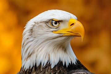 Obraz premium Majestic Bald Eagle Close-Up Captured in Profile, Highlighting Sharp Gaze and Powerful Beak, Ideal for Wildlife Photography, Bird Conservation, or Nature Studies Featuring Iconic Birds of Prey